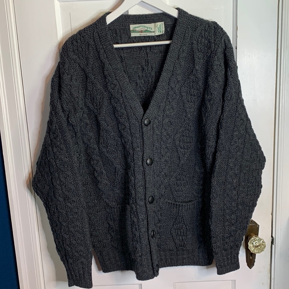 Aran Crafts Dark Gray Men's Cardigan Sweater